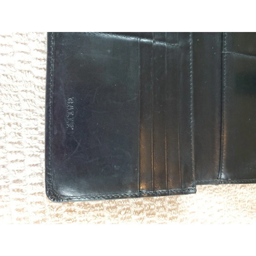 Bally Vtg Black Leather Kisslock Bifold Wallet Women Double B Logo Made In Italy